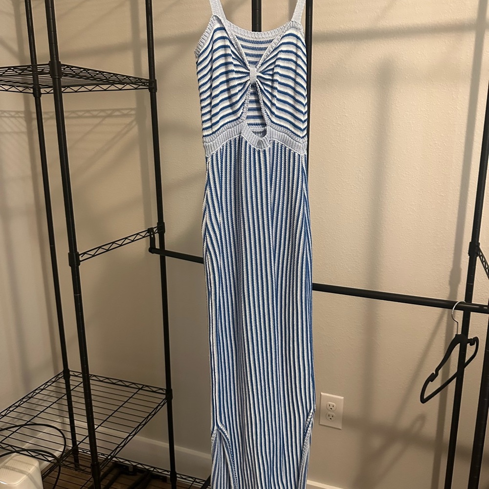 SHEIN Blue and White Striped Maxi Dress